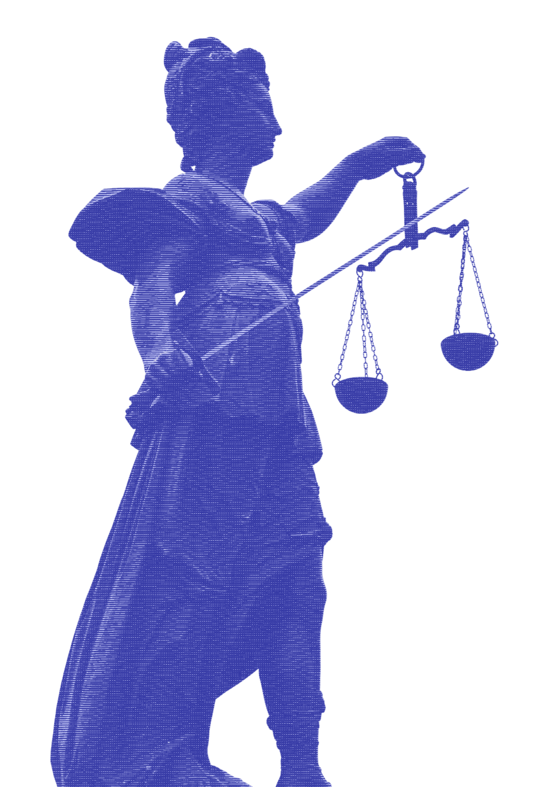 Justitia — socha spravedlnosti (modrý duotón)